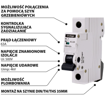 Rozłącznik modułowy izloacyjny 1-mod 63A  Schelinger A11-SR7-1P-063
