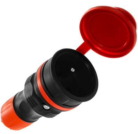 Gniazdo przenośne hermetyczne z klapką czarny-czerwony 16A 2P+Z 250V IP54 Plastrol W-97978