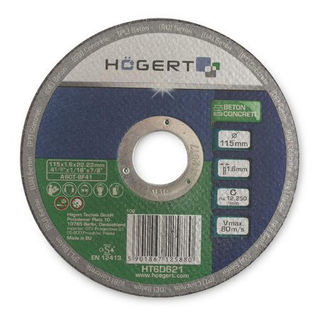 Tarcza korundowa do cięcia betonu 115 x 1,6 x 22.23 mm Hogert HT6D621 