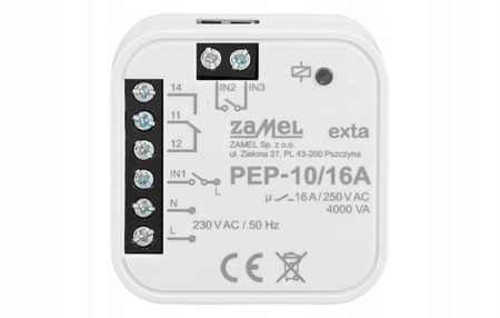 Moduł przekaźnika bezpotencjałowego dopuszkowy 16A 230V PEP-10/16A Zamel EXT10000320