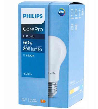 Żarówka LED  8W = 60W 806lm 6500K E27 A60 PHILIPS 929002306408