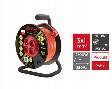 Przedłużacz bębnowy z uziemieniem 30m OMY 3x1 4xGS Elgotech PZB-40-30Y/1