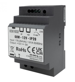 Zasilacz na szynę DIN 60W 12V IP20 PREMIUM Eco Light EC61032