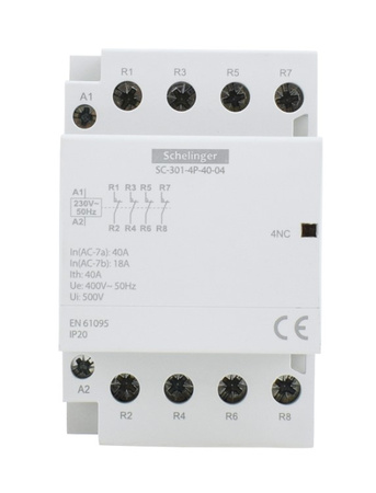 Stycznik modułowy SC301 4P 40A 4NO + 0NC Schelinger A62-SC-301-4P-40-40