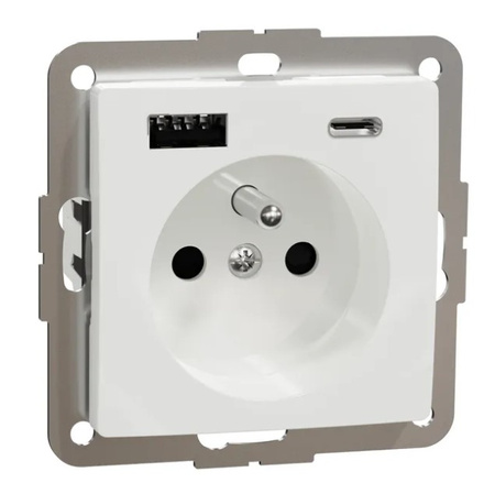 Gniazdo pojedyncze z uziemieniem i ładowarką USB A+C 3A biały SEDNA DESIGN SDD111072 