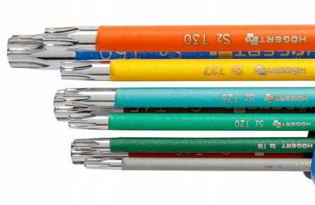 Zestaw kluczy TORX długie kodowane kolorystycznie 9 szt. Hogert HT1W817