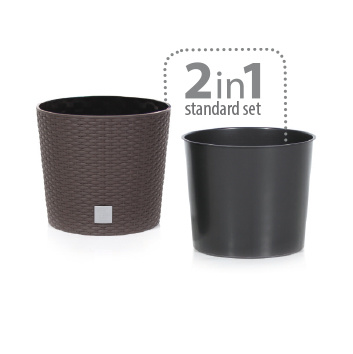 Donica z wkładem antracytowa wzór rustykalny RATO ROUND DRTUS200L-S433