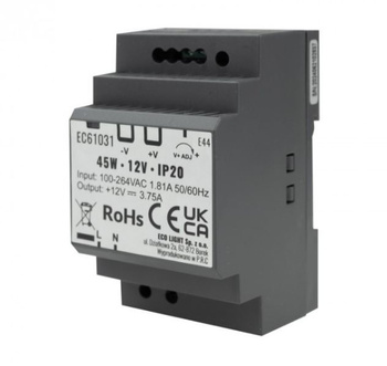 Zasilacz na szynę DIN 12V 45W IP20 PREMIUM Eco Light EC61031