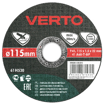 Tarcza tnąca do metalu 115 x 1.5 x 22.2 mm Verto 61H530