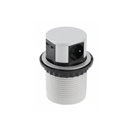 Gniazdo meblowe wpuszczane 100mm 3-gniazda z/u 2xUSB 2,4A aluminium GTV AE-BPW3U100U-53 