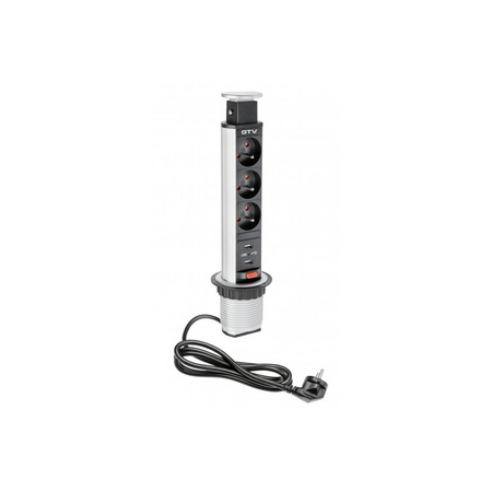 Gniazdo meblowe wpuszczane 3-gniazda  z/u 2xUSB 2,1A 5V (srebrny) GTV AE-BPW3U60U-80