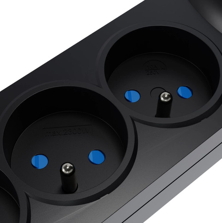 Listwa zasilająca przeciwprzepięciowa 5-gniazd + 2 x USB 1,5m czarna 10A 2300W W-100043