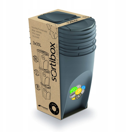 Zestaw koszy do segregacji śmieci szare 3 x 35L SORTIBOX IKWB35S3-405U