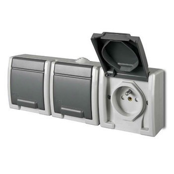 Gniazdo potrójne natynkowe hermetyczne szary IP65 AQUANT 1243-10 Elektro-Plast