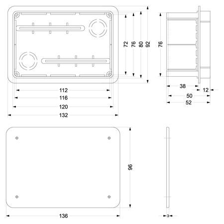 Puszka podtynkowa łączeniowa 116 x 76 x 52mm Pp/t 2 11.2