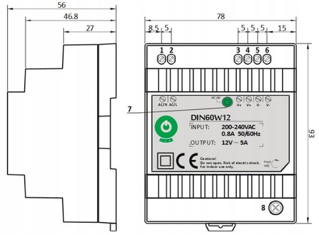 Zasilacz na szynę DIN 60W 12V HDR-60-12 5A Meanwell HDR60-12