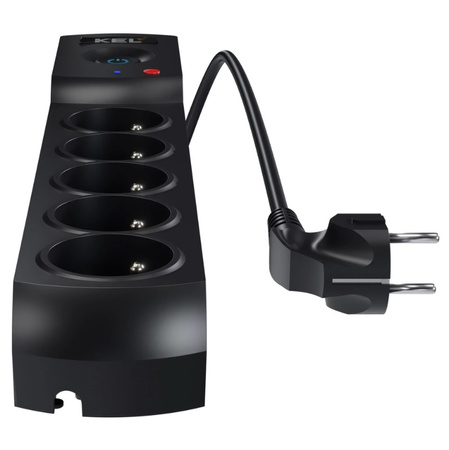 Przedłużacz przeciwprzepięciowy 5-gniazd 5m czarny 10A 2300W Plastrol W-100039