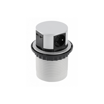 Gniazdo meblowe wpuszczane 100mm 3-gniazda z/u 2xUSB 2,4A aluminium GTV AE-BPW3U100U-53