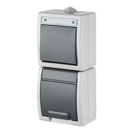 Łącznik schodowy + gniazdo hermetyczne pojedyncze szary  IP55 AQUANT 1256-10 
