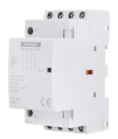 Stycznik modułowy SC201 2P 25A 0NO + 4NC  Schelinger A62-SC-201-2P-25-04