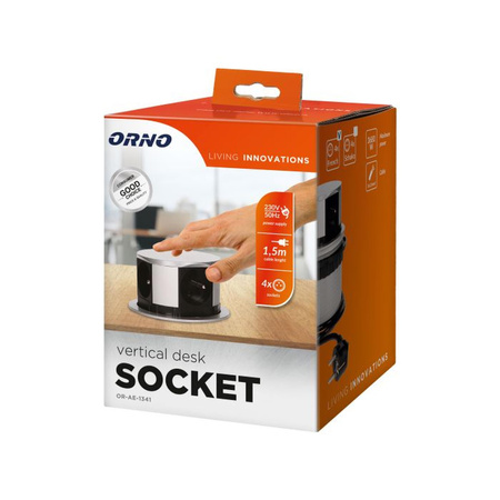 Gniazdo meblowe średnica 10cm wysuwane z blatu z przewodem 1,5m 4x2P+Z OR-AE-1341 