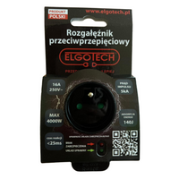 Rozgałęźnik przeciwpięciowy z uziemiem czarny Elgotech R-10F-2