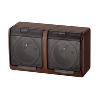 Gniazdo podwójne bermetyczne z uziemieniem brązowy IP44 HERMES 0322-05  