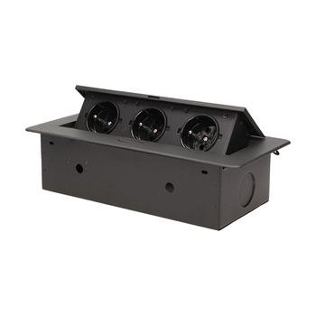 Gniazdo wpuszczane w blat z płaskim frezowanym rantem 3x2P+Z czarne OR-AE-1336/B 