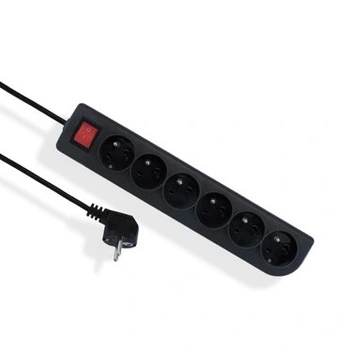 Przedłużacz z uziemieniem i wyłącznikiem 6-gniazd czarny 5m OMY 3x1 Elgotech EPS-605W-2