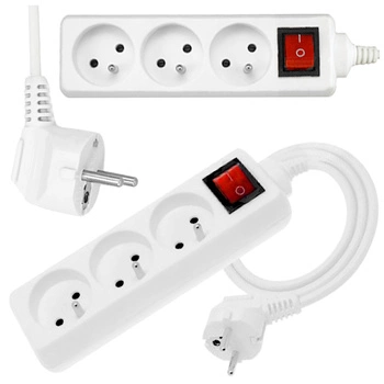 Przedłużacz z uziemieniem i wyłącznikiem biały 3-gniazda 3m OMY 3x1 Elgotech EPS-303W