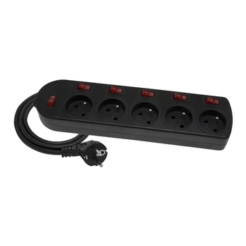 Przedłużacz z wyłacznikami 5-gniazd z/u czarny 1,5m OMY 3x1 Elgotech EPS-501,5W6-2