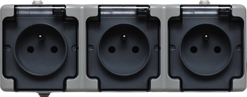 Gniazdo potrójne natynkowe hermetyczne szare IP54 BRYZA 180040