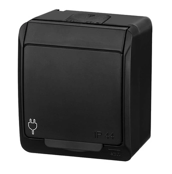 Gniazdo pojedyncze natynkowe hermetyczne czarne IP44 Hermes 0321-09