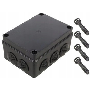 Puszka natynkowa hermetyczna czarna IP65 150 x 110 x 70mm 10-dławików S-BOX 306C Pawbol