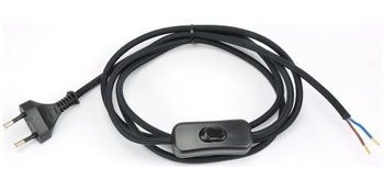 Przewód płaski z wtyczką i wyłącznikiem czarny 4mb OMYp 2X0,75 Elgotech 