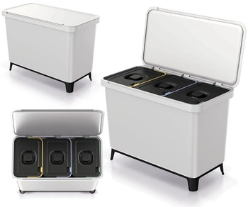 Kosz na śmieci popielaty z trzema pojemnikami Keden NKS45W3-427C