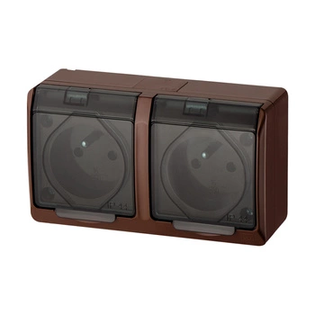 Gniazdo podwójne bermetyczne z uziemieniem brązowy IP44 HERMES 0322-05  