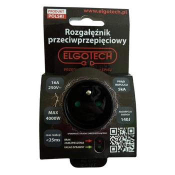 Rozgałęźnik przeciwpięciowy z uziemiem czarny Elgotech R-10F-2