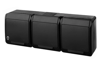 Gniazdo potrójne natynkowe hermetyczne czarne IP44 Hermes 0323-09