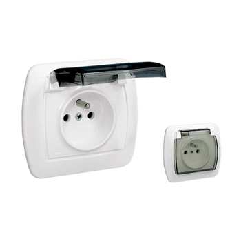 Gniazdo pojedyncze z uziemieniem białe IP44 AKORD AGZ1BE/11A Kontakt-Simon