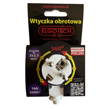 Wtyczka obrotowa z uziemieniem biała Elgotech WT-07