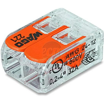 Szybkozłączka przeźroczysta linka - drut 2 x 0,2-4mm Wago 221-412